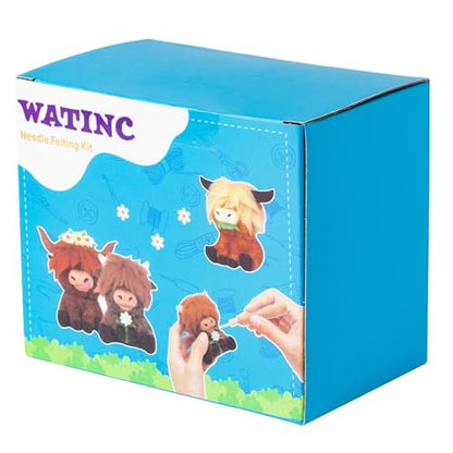 WATINC Needle Felting Kit - 3 Set Unique Different Cute Doll Wool Felt Needle Tools Foam Pad Instruction, DIY Home Decoration Craft Party Supplies for Art Work Starter Beginners (Highland Cow) - style: Highland Cow