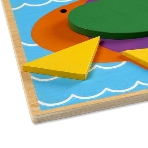 Melissa & Doug Beginner Wooden Pattern Blocks Educational Toy with 5 Double-Sided Scenes and 30 Shapes Puzzles for Kids 3+