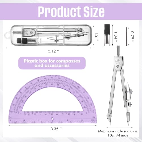 EBOOT Drawing Compass and 6 in Protractor Geometry Set, Purple - color: Purple