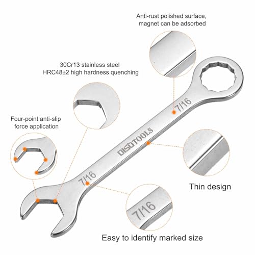 HARFINGTON 7/16" Thin Combination Wrench Stainless Steel Spanner - size: 7/16"