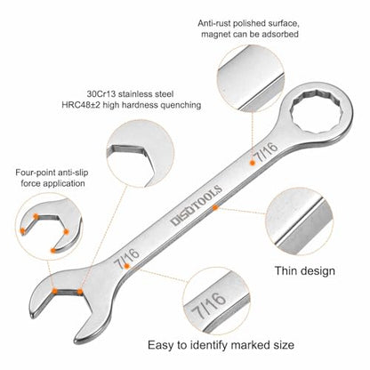 HARFINGTON 7/16" Thin Combination Wrench Stainless Steel Spanner - size: 7/16"