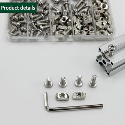 120 pcs M6 T Nut Screws Kit for 3030 3060 Aluminum Extrusion, 60 pcs Silver M6x10/12/14/16mm Hexagon Socket Screws and 60 pcs M5 Drop in T-Nuts with 1 pcs M6 Hex Wrench - style: 120pcs 30 Series Screws Kit Silver