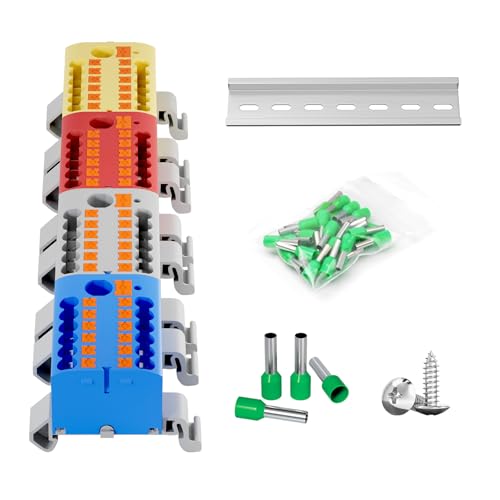 4Pcs KV225G DIN Rail Terminal Blocks, 6-Pole 1 in 12 Out Push-in - color: Red&Yellow&Blue&Grey-6P, size: 4 Pcs