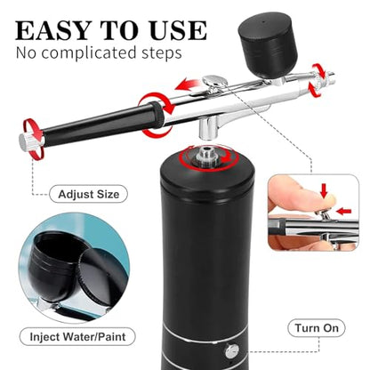 Airbrush Kit Air Brush Kit With Air Compressor Nail Charms Wireless Air Brush for Barber, Nail Art, Makeup, Model Painting(Black - with extension tube) - color: Black - With Extension Tube