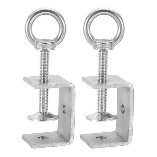 HARFINGTON 2 Pcs 304 Stainless Steel C Clamps 45mm Square Mini Tiger Clamp Adjustable Heavy Duty Metal U Clip with Eye Hook Screw for Woodworking Welding Mounting, Silver - size: 45mm