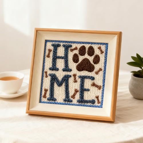 INFUNLY Punch Needle Kit for Adults Beginner Dog Home Punch Needle Kits with Fabrics Floss Instruction Pet Paw Needlepoint Embroidery Kits for Craft Lovers and Home Decor - style: Home Word