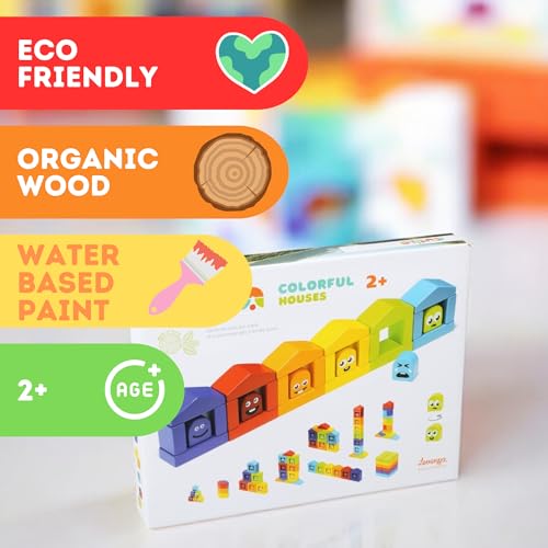 CUBIKA Wooden Construction Set Colorful Houses – 24-Piece Construction Play Set with Emotion Characters for Toddlers 2+– Montessori Toy for Creativity, Cognitive Development, and Emotion Recognition - style: Construction Set