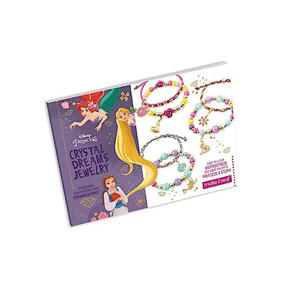 Make It Real Disney Princess Crystal Dreams Jewelry Kit - DIY Bead & Charm Bracelet Set with Swarovski Crystals, Includes Supplies & Exclusive Princess Book - Create 6 Bracelets, Ages 8