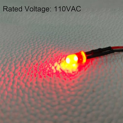 Gebildet 50pcs 110VAC 5mm Red LED Lights Emitting Diodes, Prewired 7.9 Inch V LED Light Diffused Colored Lens Small LED - color: Red-5mm-110V