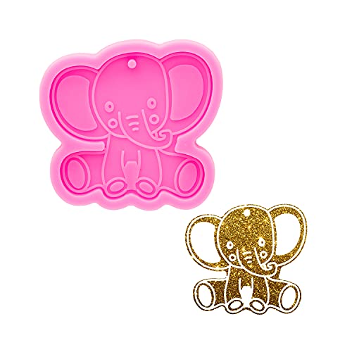 Shiny Glossy Cute Cartoon Elephant Shape Keychain Molds for Epoxy Resin with Hole DIY Silicone Molds Custom Keychain Polymer Clay Moulds Jewelry Pendant Epoxy Crafting Mold