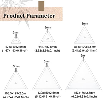 BENECREAT 6Pcs Free Motion Triangle Quilting Template Set, Acrylic Transparent Quilting Rulers for Machines Quilting DIY Designs On Shirts - color: Triangle Set - 6 Sizes