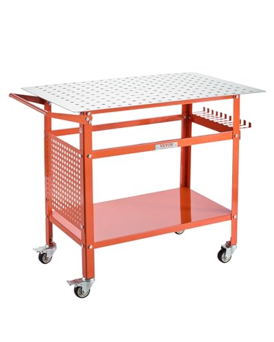VEVOR Welding Table, 40" x 24" Welding Workbench Table with 800LBS Static Weight Capacity, Movable Steel Work Bench with 4 Wheels (2 with Brake), Double-Layer Storage Board and 5/8-inch Fixture Holes - size: 40.0 x 24.0 x 36.0 inch