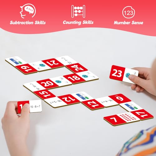 Kasfalci Subtraction Dominoes Set,Math Manipulatives Games for Kids,Counting Toys,Learning Games,Preschool Learning Activities,Homeschool Supplies,Kindergarten Classroom Must Haves,1st 2nd 3rd Grade - color: Red