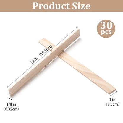 Wooden Dowels for Crafts, Wood Trim Wood Strips Slats for Wall 1/8" × 1" × 12", 30 PCS Square Dowel Rods Wooden Sticks for Crafts, Unfinished Hardwood Sticks Flat Lumber Boards for Woodworking - size: 1/8x1x12 in - 30PCS