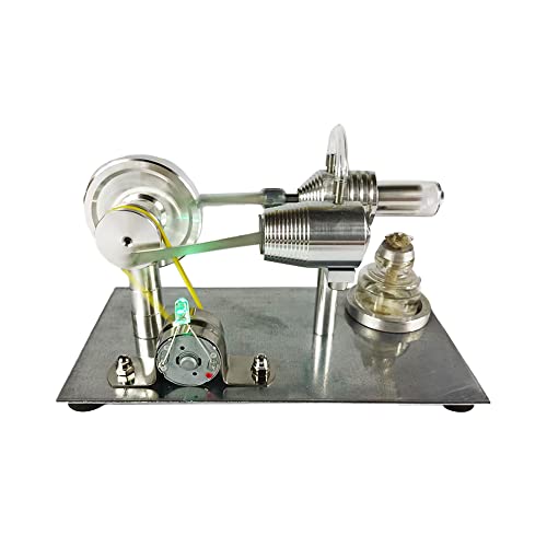 Qing Shuang Stirling Engine steam Engine Physics Experiment Popular Science Invention Toy Model Motor Model Educational Toy Generator Colorful LED, Silver, LxWxH 6.45×3.3×3.8