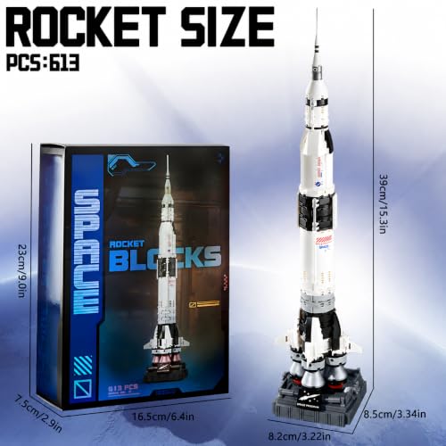 Saturn V Space Rocket and Vehicles Building Blocks Set,613 Precision Space Shuttle Building Block Toys Gifts for Adults - style: space rocket