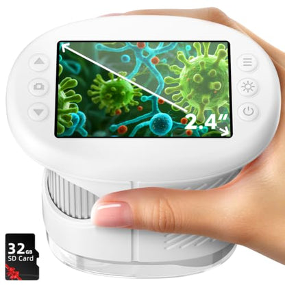 Odatay 2.4" 4K 1000X Digital Kids Microscope with 32G Card 12 Slides, White - color: White