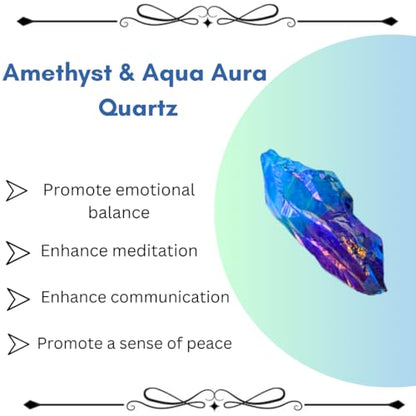 Crystals, Rocks, Jade, Crystals and Healing Stones, Witchcraft Supplies, Healing Crystals, Stones, Healing Stones, Rock Collection, Agate, Raw Stones (Amethyst-Aqua Aura Quartz, 2 Pcs) - color: Amethyst-aqua Aura Quartz