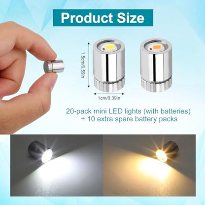 20pcs Mini Led Lights for Craft, Tiny Small Light with 30pcs Batteries - color: Warm White & Cool White