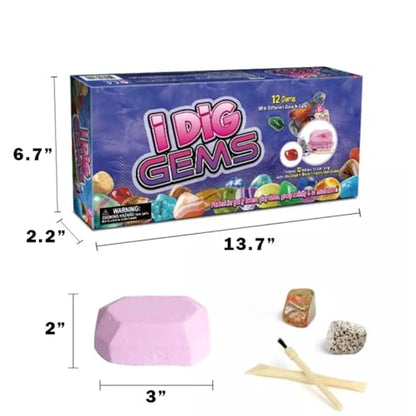 Liberty Imports 12-Pack Gem Digging Kit for Kids - Exciting Gemstone Mining Adventure - Educational STEM Crystal and Mineral Excavation – Party Favor Science Toys - style: Gemstones