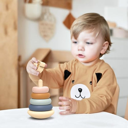SPEEDY MONKEY Wooden Roly Poly Stacker | Wobble Base Ring Toy Kids Gift - color: Roly Poly Stacker
