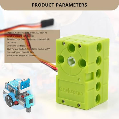 2PCS Geekservo Programmable Building Block Servo Motor, 360 Degree Rotation, 2P/3P Wire, Compatible with Microbit Raspberry Pi (0.7KG Forward/Reverse Motor) - style: 0.7KG Forward/Reverse Motor