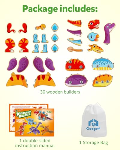 Coogam Dinosaur Snap Together Building Toys, Wooden Take Apart Dinosaur - style: Dinosaur