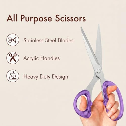 OfficeGoods 9” Stainless Steel Acrylic Scissors, Purple with Silver Metal - color: Purple With Silver Metal