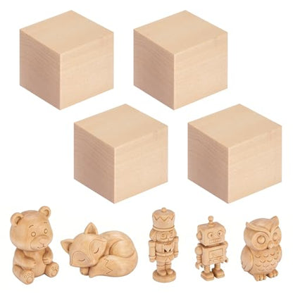 Basswood Carving Blocks - 4 Pack 2 x 2 x 2 inch Whittling Bass Wood Cube Blocks Wood Carving Kit for Beginners, Soft Woodworking Blanks for Whittling, Use for Home, Crafts, Arts, DIY Projects - size: 4 PACK 2 x 2 x 2 Inch