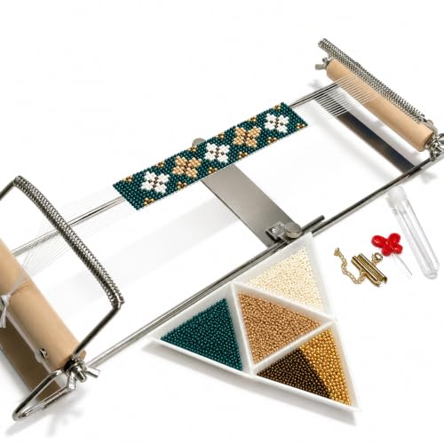 TMEGMIC Adjustable Metal Bead Loom Kit - Stainless Steel Beading Loom with Seed Beads & Needles - DIY Bracelet Jewelry Making Supplies, Green - color: Green