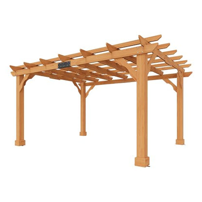 AMERLIFE 12x10 FT Outdoor Wooden Pergola, Large Solid Cedar Wood Pergola Kit with Slatted Roof Design, Heavy-Duty Frame for Backyard, Patio & Garden, Red-Brown Finish - size: 12x10 FT