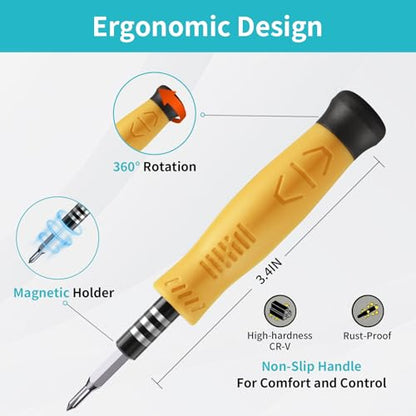 SHOWPIN Mini Precision Screwdriver Set: Electronics Repair Tool Kit for Computer Laptop Nintendo Phone PS4 with 35PCS Bits T5 T6 T8 T10 T15 Torx Y00 Tri-wing for Beginner IT DIY - color: Yellow
