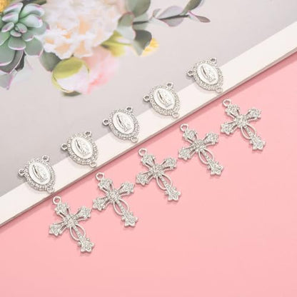 Jiali Q 20 Piece Set Rhinestone Cross Connectors and Pendants for Jewelry Making (Silver - Cross B) - color: Silver - Cross B