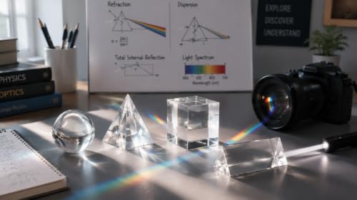 4PCS Crystal Prism Kit, Optical Prisms for Physics Light Refraction Experiments