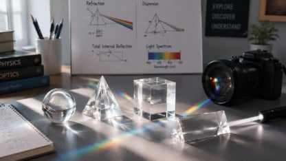 4PCS Crystal Prism Kit, Optical Prisms for Physics Light Refraction Experiments