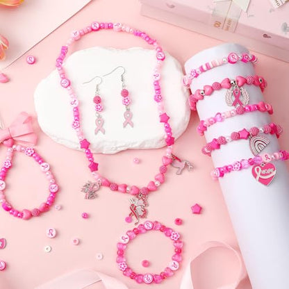 UPINS 2100Pcs Breast Cancer Awareness Beads Kit for Jewelry Making Bracelet - color: Pink