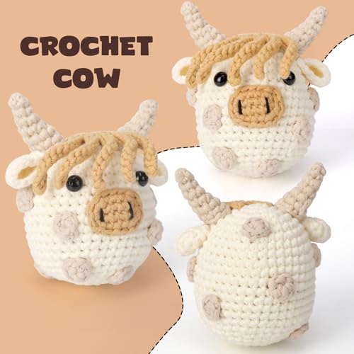 CrochetBox Polka Dot Highland Cow Crochet Kit for Beginners, Adults - color: Polka Dot Highland Cow