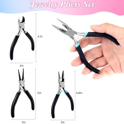 URSKYTOUS 3Pcs Jewelry Pliers Set Jewelry Making Pliers Tools Kit Include Jewelry Making Needle Nose Chain Nose Round Bent Pliers Wire Cutter for Bracelet Beading Craft Jewelry Making Supplies (Black) - color: 3pcs Black