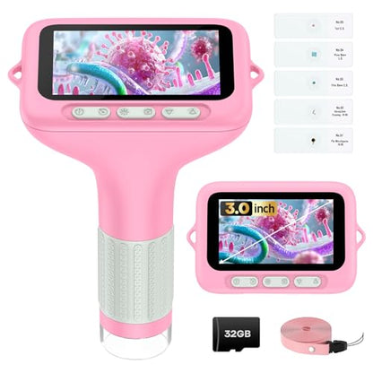 Kids Digital Microscope with 3-Inch Screen: STEM Toy Science Gift Ages 4-12 - color: Pink