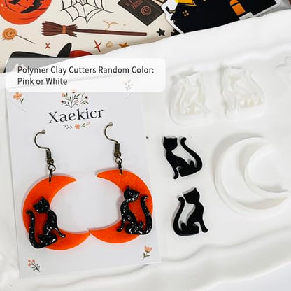 Xaekicr Halloween Moon and Cat Polymer Clay Cutters Set – 3Pcs Clay Earring Cutters for Halloween Earrings Making – Polymer Clay Molds and Tools for Jewelry DIY - color: G color