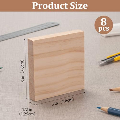 3″ X 3″ Wood Squares Wooden Blocks for Crafts 1/2″ Thick, 8 PCS Blank Wood Blocks Planks Pieces for Crafting, Unfinished Wooden Boards Panels for Paintings, DIY Signs, Woodworking - size: 3″x3″x1/2″ - 8PCS