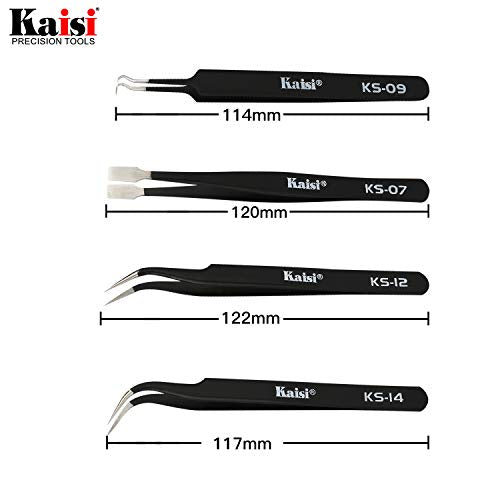 Precision Tweezers Set, Kaisi 10 PCS ESD Tweezer Set, Anti-Static Stainless Steel Tweezers Kit Curved Tweezers for Craft, Jewelry, Electronics, Laboratory Work - size: 10 Pcs