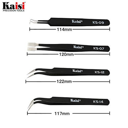 Precision Tweezers Set, Kaisi 10 PCS ESD Tweezer Set, Anti-Static Stainless Steel Tweezers Kit Curved Tweezers for Craft, Jewelry, Electronics, Laboratory Work - size: 10 Pcs