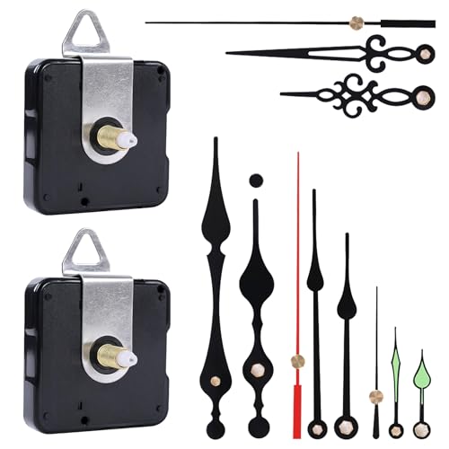 EMOON 2 Pack Non Ticking Clock Mechanism with 4 Pack Clock Hands, Clock Movement Motor Kit for Clock Repair, Replacement and Custom Clock (Total Shaft Length 7/8 in) - size: Total Shaft Length 7/8 in