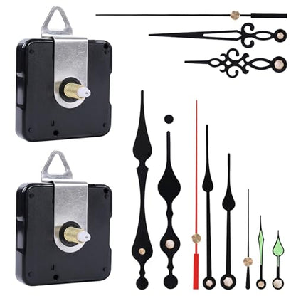 EMOON 2 Pack Non Ticking Clock Mechanism with 4 Pack Clock Hands, Clock Movement Motor Kit for Clock Repair, Replacement and Custom Clock (Total Shaft Length 7/8 in) - size: Total Shaft Length 7/8 in