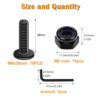 weideer 30pcs M6x35mm Nuts and Bolts Kit, Stainless Steel 18-8 (304) Flat Head Hex Socket Cap Furniture Bolts,Nylon Insert Hex Lock Nuts with Wrench - size: M6 x 35mm, style: Flat Head Hex