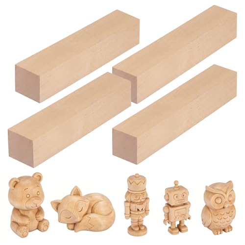Basswood Carving Blocks - 4 Pack 12 x 2 x 2 inch Whittling Bass Wood Blocks Wood Carving Kit for Beginners, Soft Woodworking Blanks for Whittling, Use for Home, Crafts, Arts, DIY Projects - size: 4 PACK 12 x 2 x 2 Inch