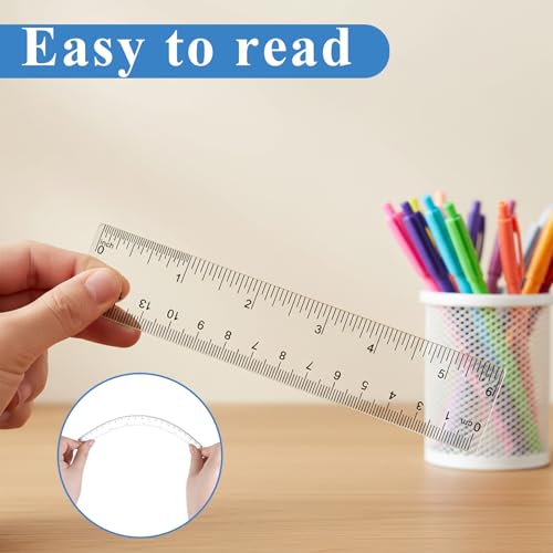 6 Pcs Geometry Set Transparent Plastic Clear Ruler Drafting Kit Includes Protractor Straight Ruler Triangle Rulers Clear Measuring Tools for Office Home Supplie