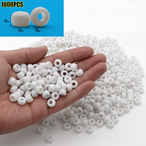 1000 Pcs White Pony Beads for Jewelry Making - Christmas & Friendship Bracelets, DIY Bracelet & Necklace - 6x9mm - color: White