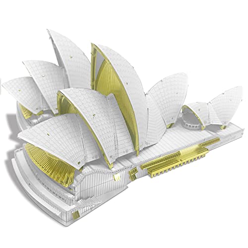 Piececool 3D Metal Models Building Kits,Sydney Opera House Architecture 3D Puzzles DIY Crafts Kit Brain Teaser Puzzles for Family Time, Best Birthday Gift - color: Glod&white